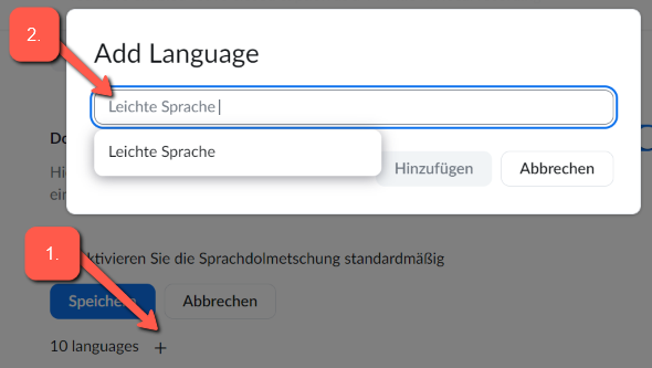 Screenshot der Sprachauswahl.